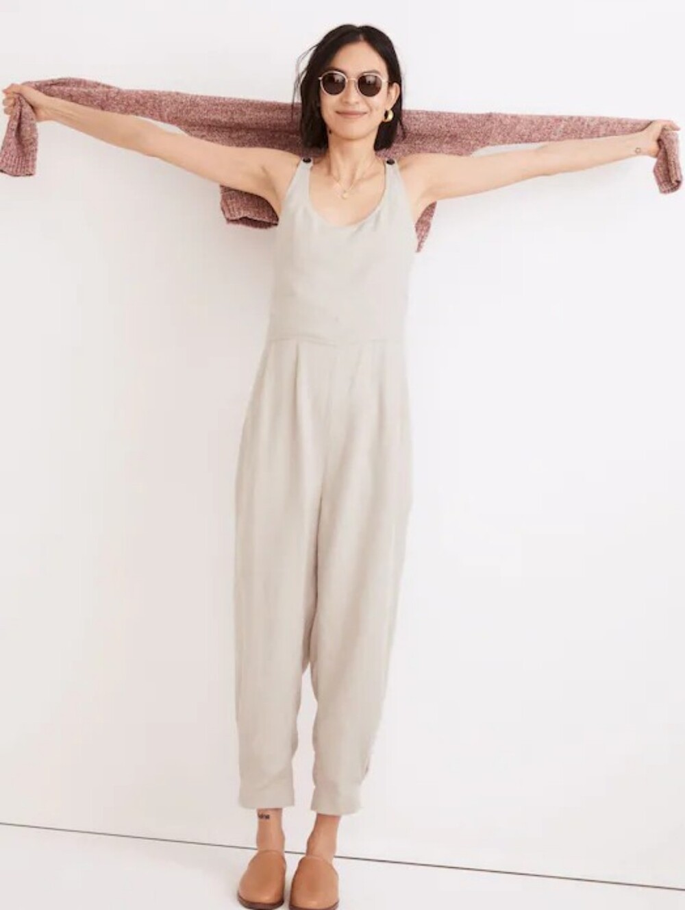 Madewell Stone Beige Wide-Leg Sleeveless Jumpsuit